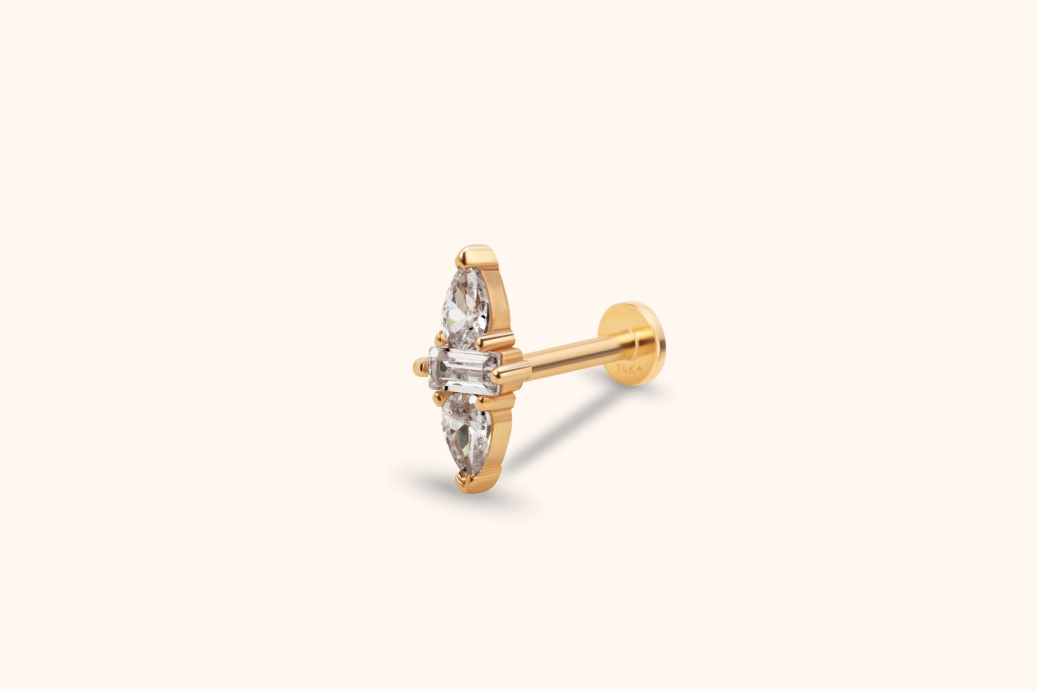 14K Guld Traguspiercing Med Baguette - Och Marquiseformad Clusterdesign - Noxlookjewelry