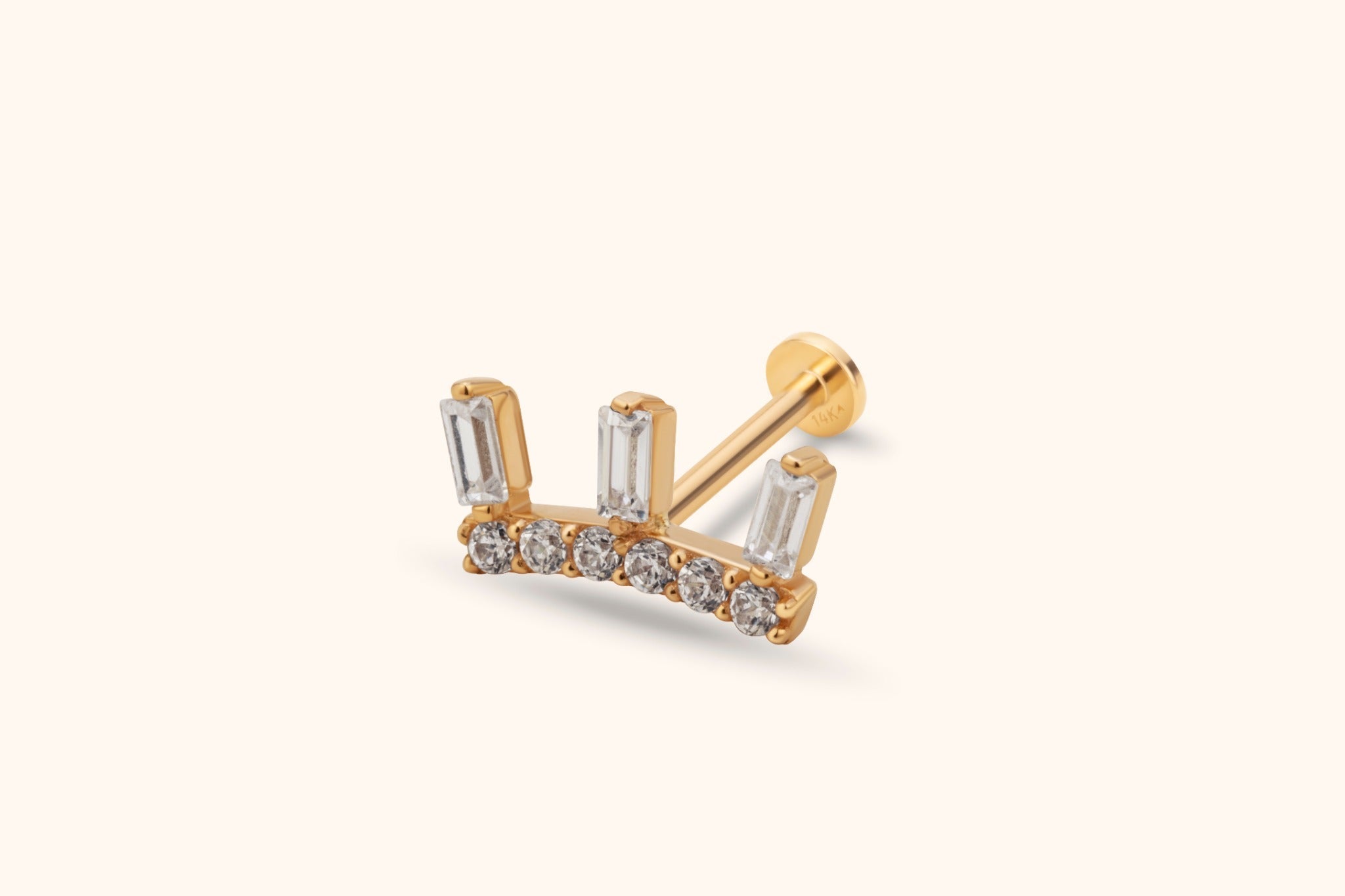 14K Guld Traguspiercing Med Baguette - Och Rund Clusterdesign I Elegant Stil - Noxlookjewelry