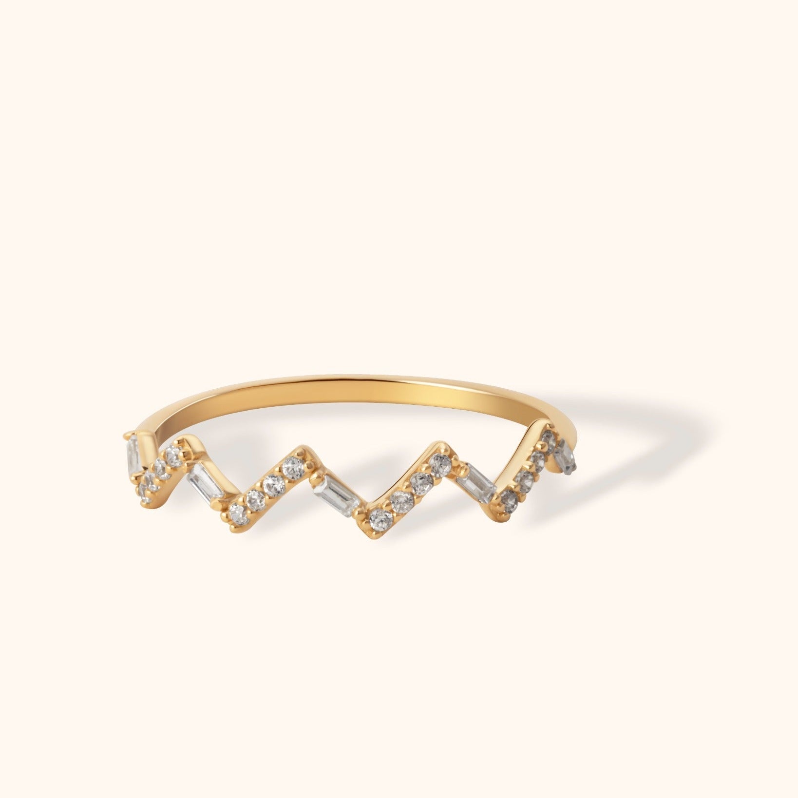 14K Guld Zigzag Baguette Ring Dam – Elegant Geometrisk Stapelbar Guldring - Noxlookjewelry