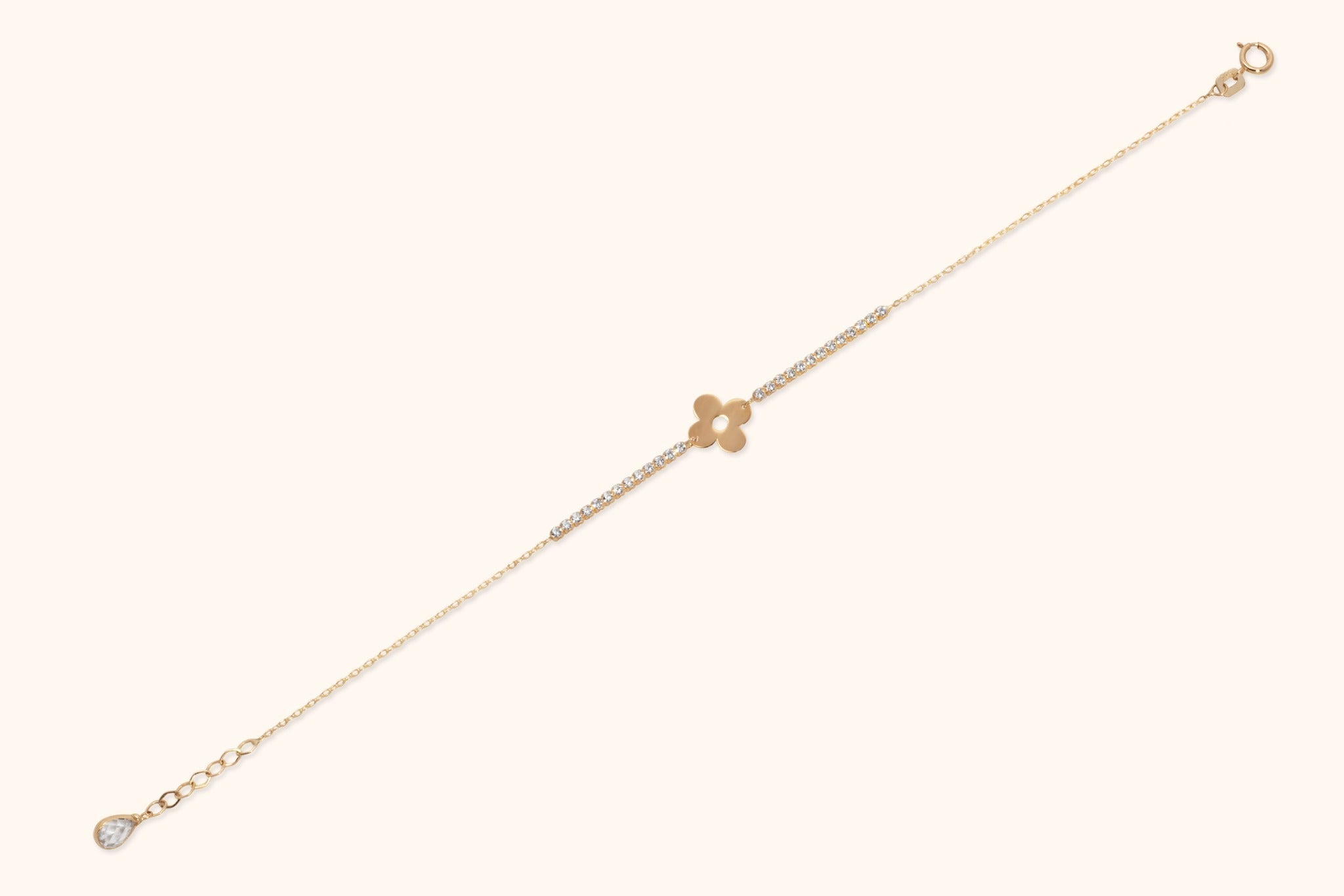 14K Guldarmband Dam Med Blommotiv Och Elegant Minimalistisk Design - Noxlookjewelry