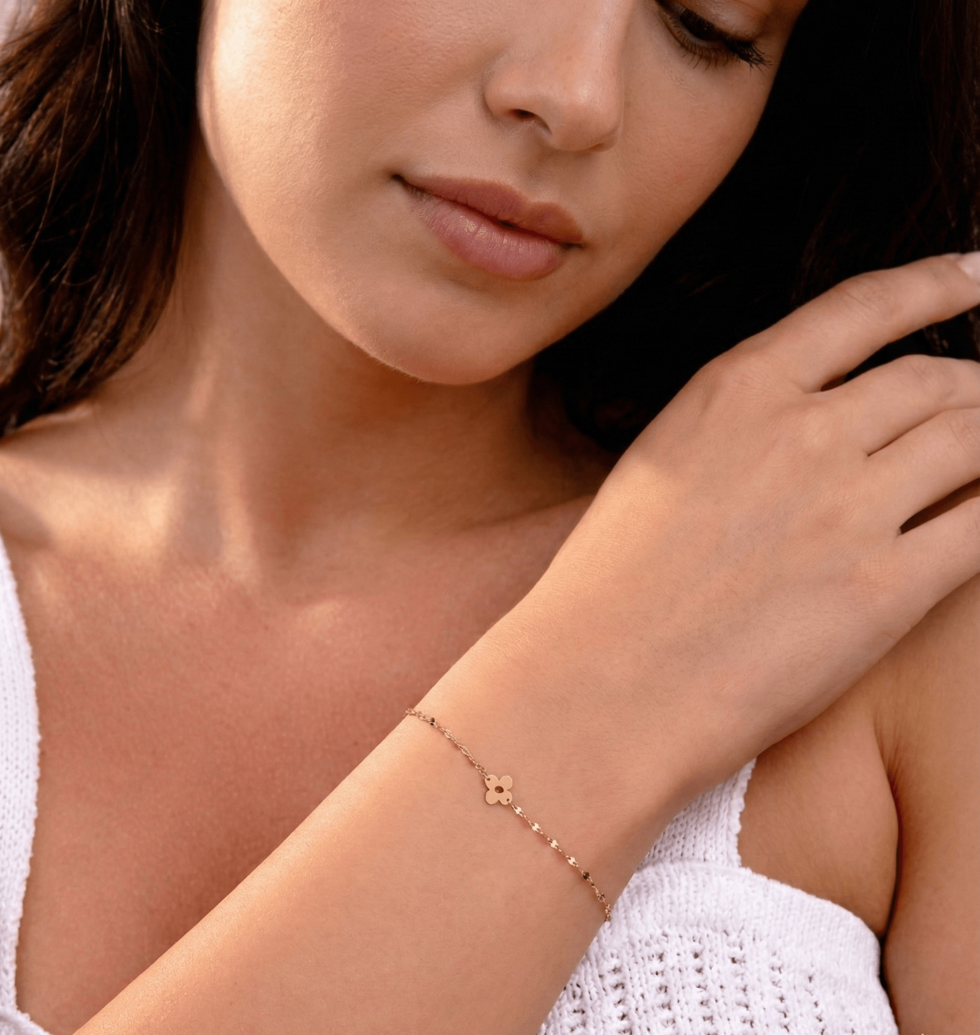 14K Guldarmband Dam Med Blommotiv Och Elegant Minimalistisk Stil - Noxlookjewelry