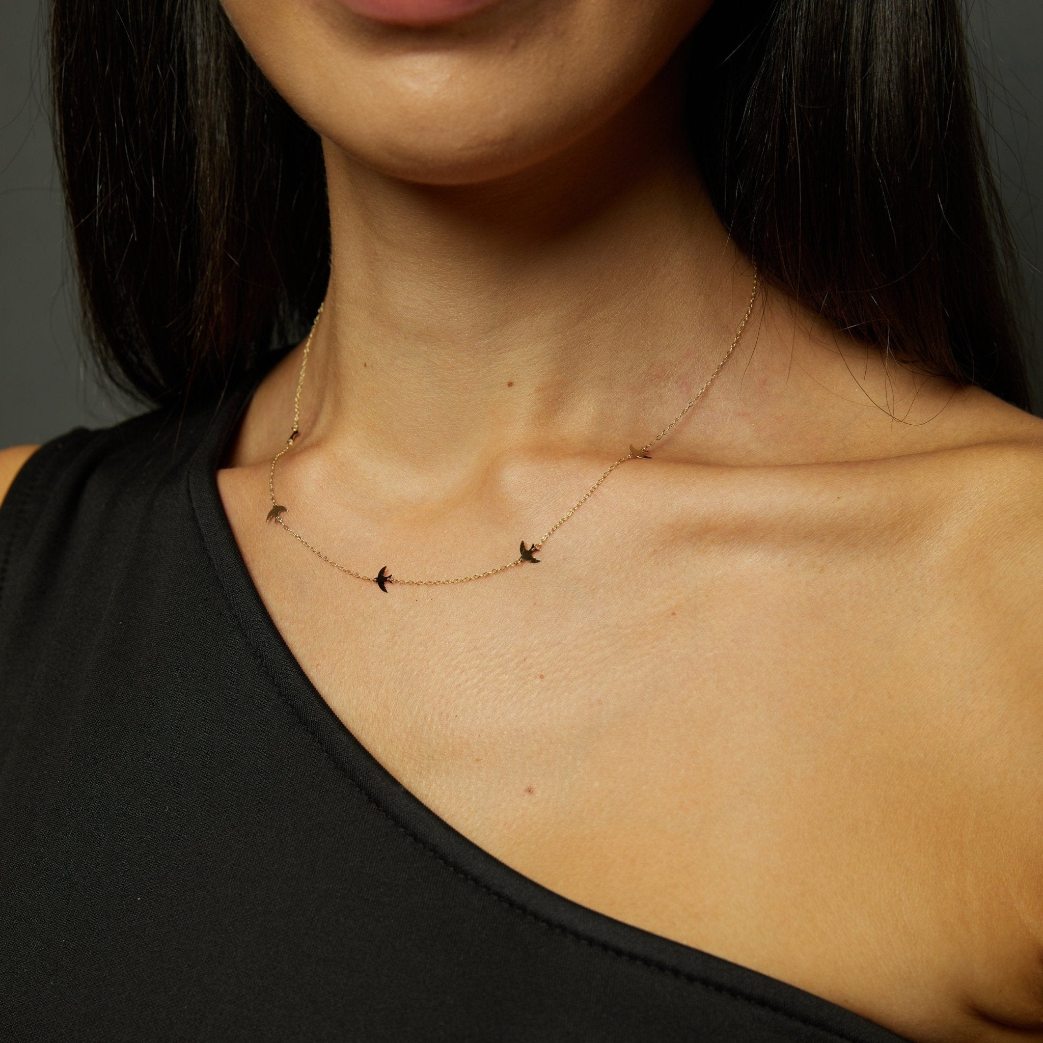 14K Guldarmband Dam Med Fåglar I Äkta Guld Minimalistiskt Armband - Noxlookjewelry