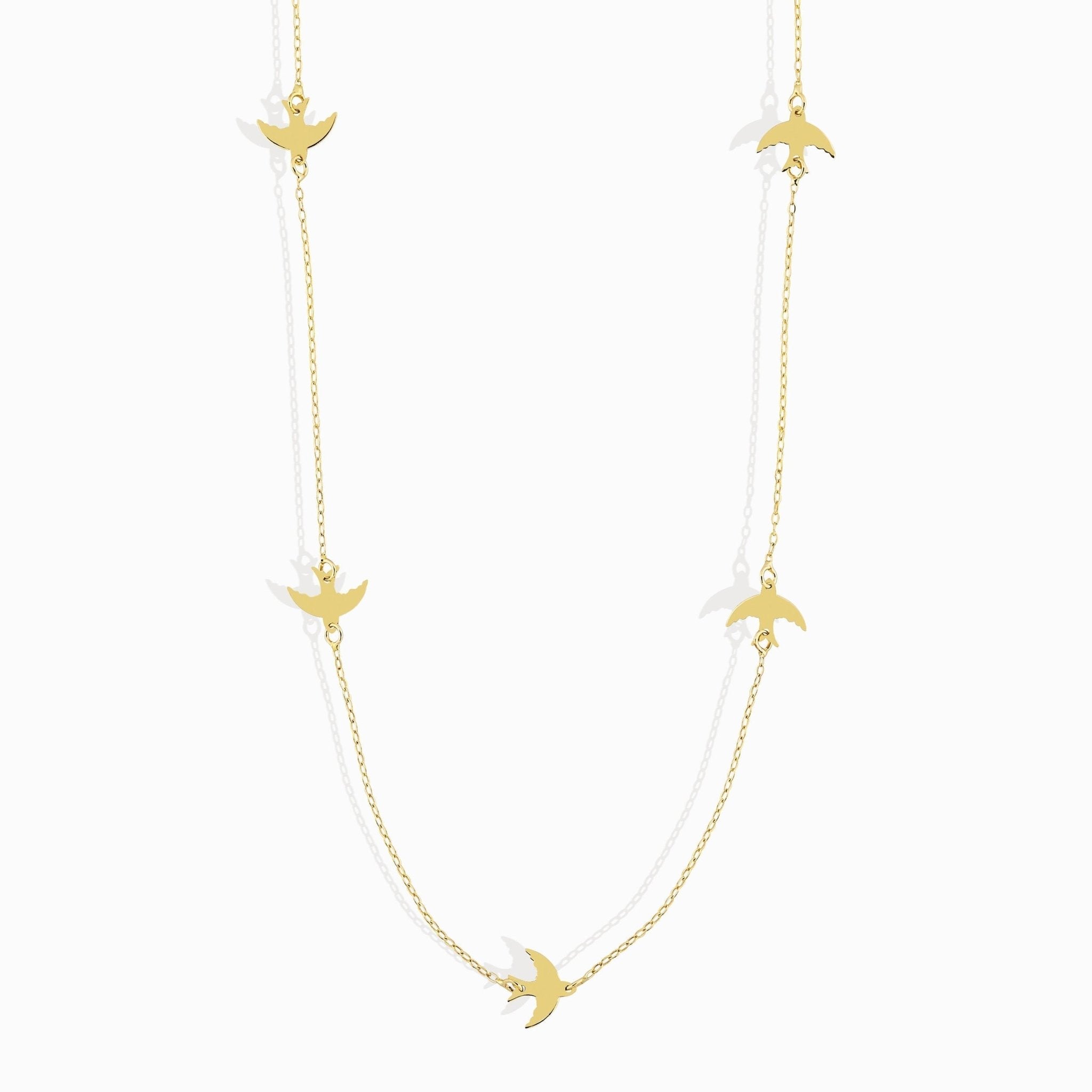 14K Guldarmband Dam Med Fåglar I Äkta Guld Minimalistiskt Armband - Noxlookjewelry