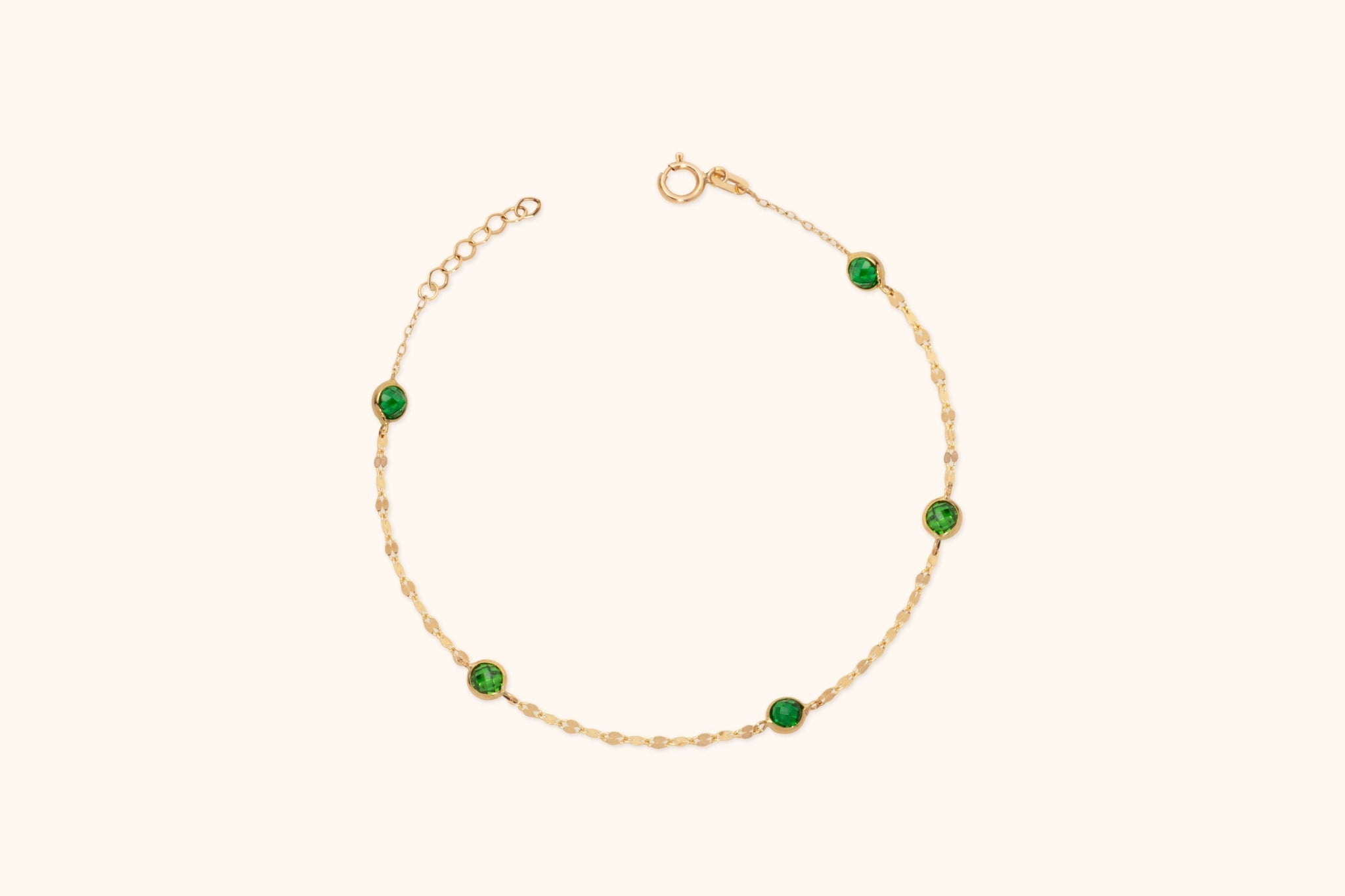 14K Guldarmband Dam Med Gröna Stendetaljer Och Elegant Minimalistisk Stil - Noxlookjewelry