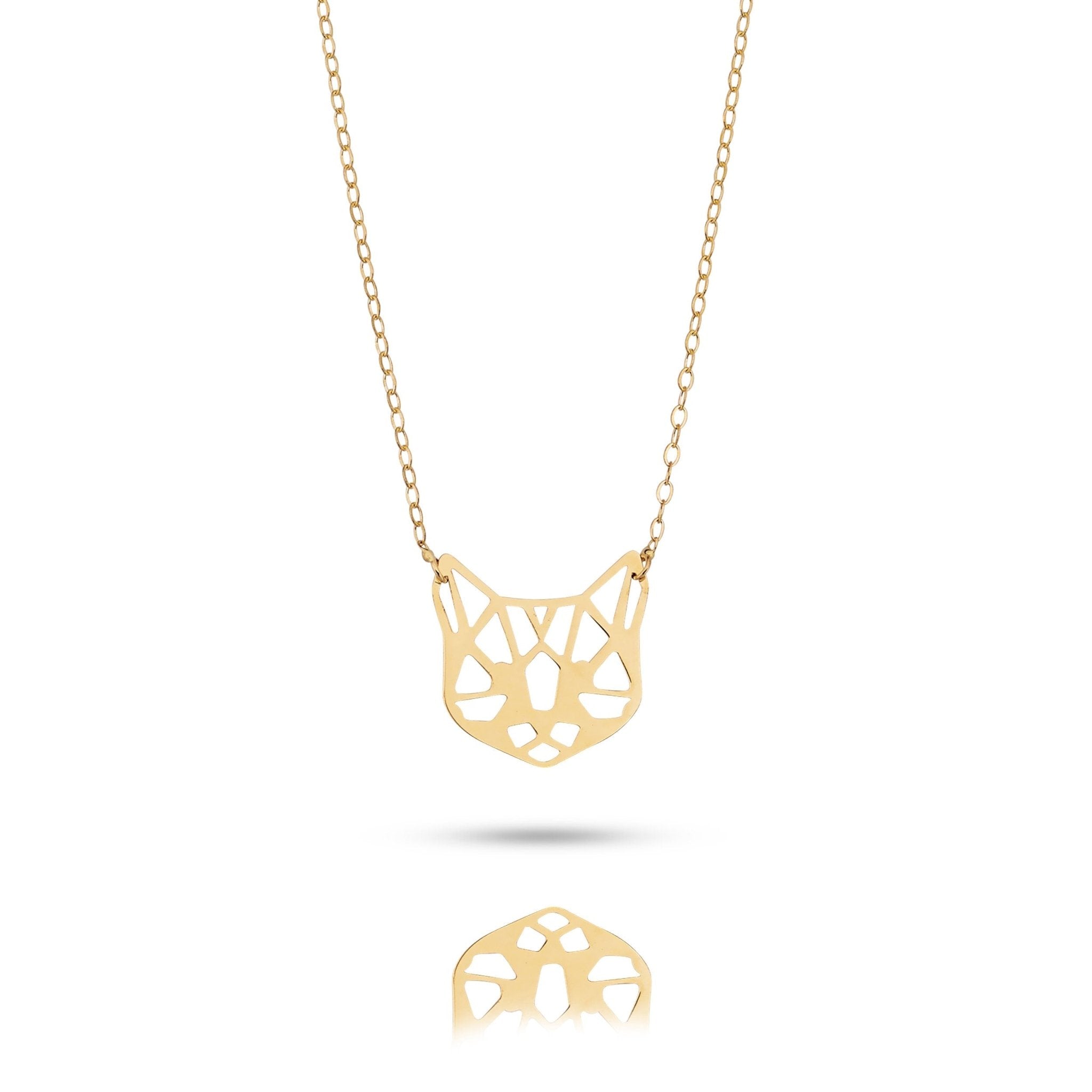 14K Guldhalsband Dam – Geometrisk Katt Halsband i Äkta Guld | Cat Lover Smycke - Noxlookjewelry