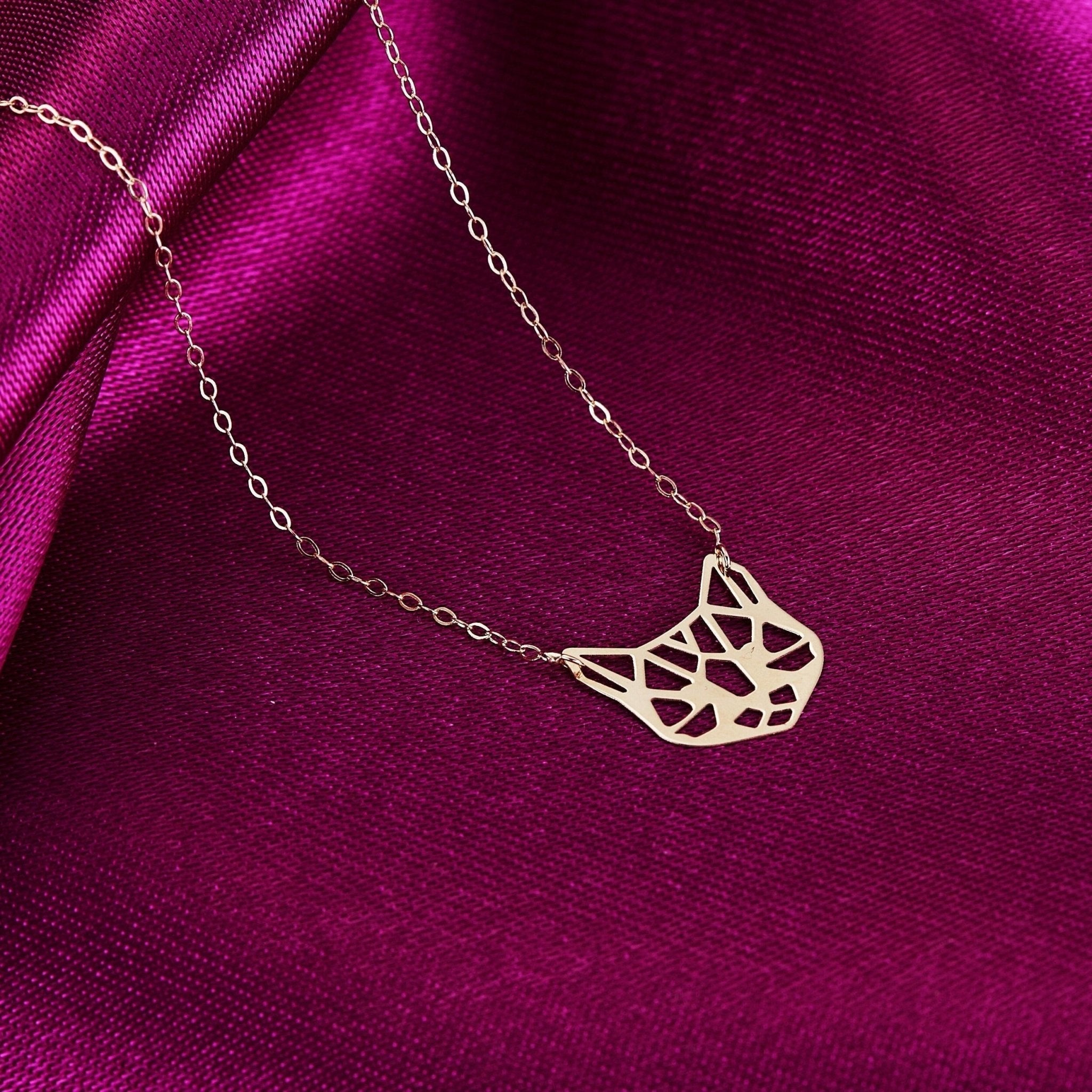 14K Guldhalsband Dam – Geometrisk Katt Halsband i Äkta Guld | Cat Lover Smycke - Noxlookjewelry