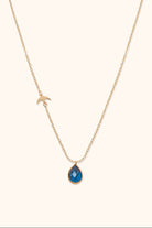 14K Guldhalsband Dam Med Blå Droppsten Och Fågel I Äkta Guld Elegant Halsband Med Sten - Noxlookjewelry