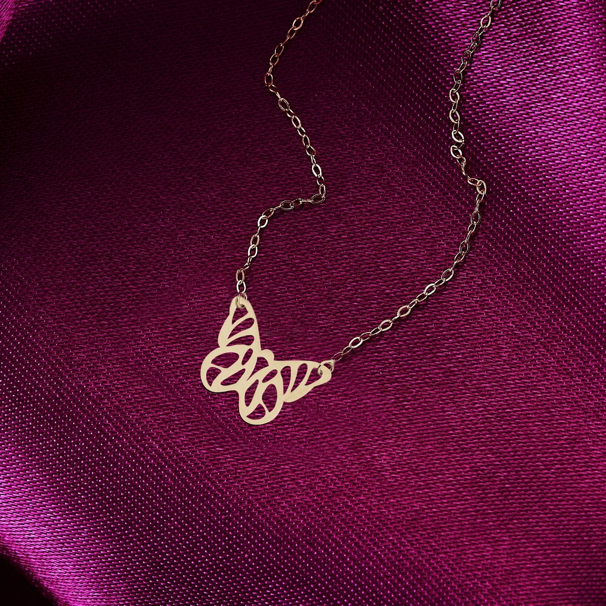 14K Guldhalsband Dam Med Fjäril – Äkta Guld Fjäril Halsband - Noxlookjewelry