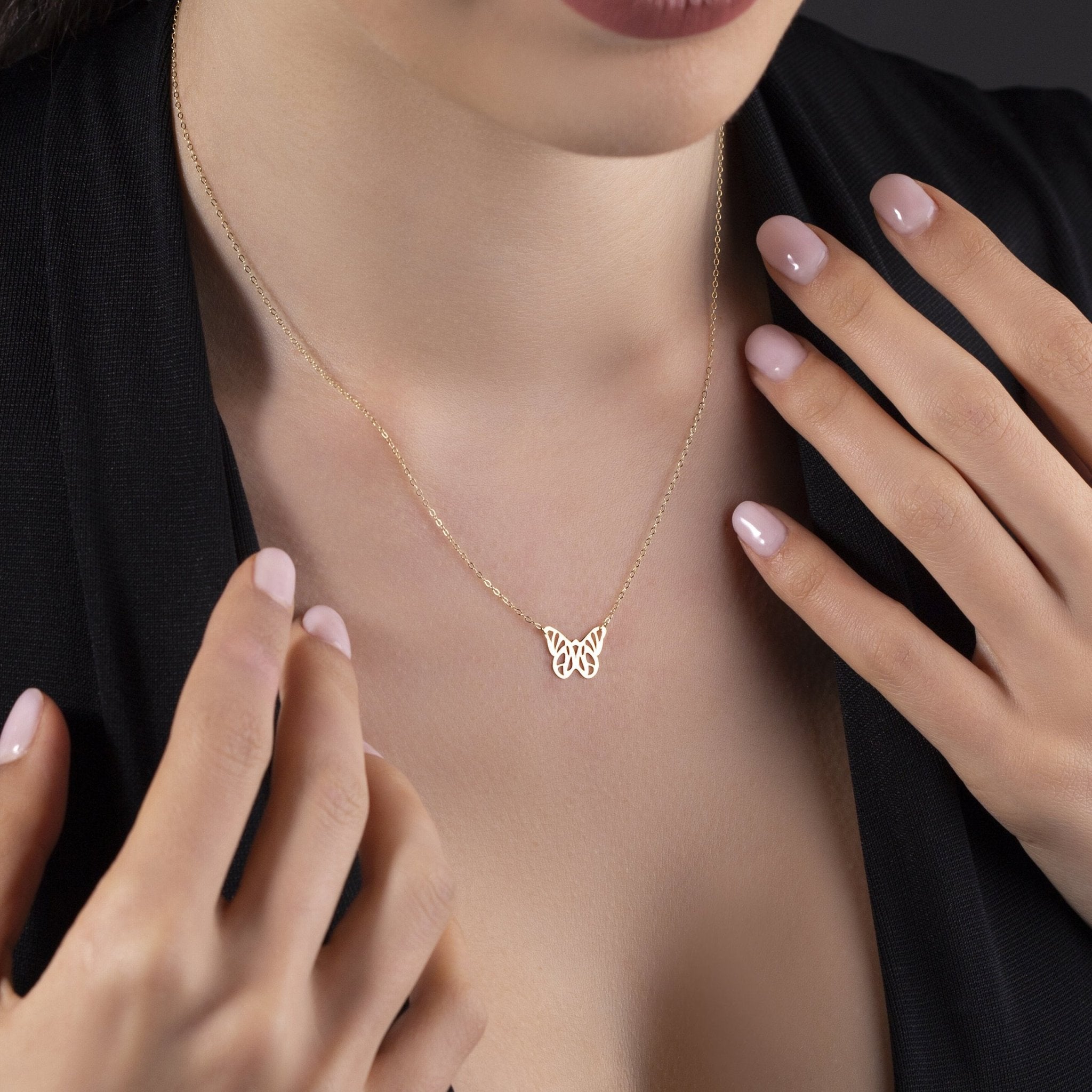 14K Guldhalsband Dam Med Fjäril – Äkta Guld Fjäril Halsband - Noxlookjewelry
