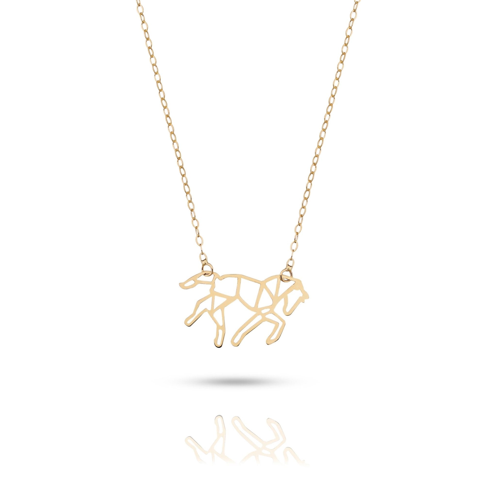 14K Guldhalsband Dam Med Geometrisk Häst Berlock I Äkta Guld Minimalistiskt Häst Halsband - Noxlookjewelry