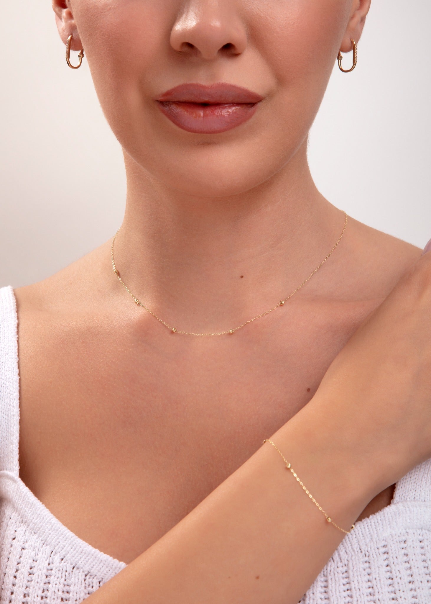 14K Guldhalsband Dam Med Guldkulor – Minimalistiskt Äkta Guld Halsband - Noxlookjewelry