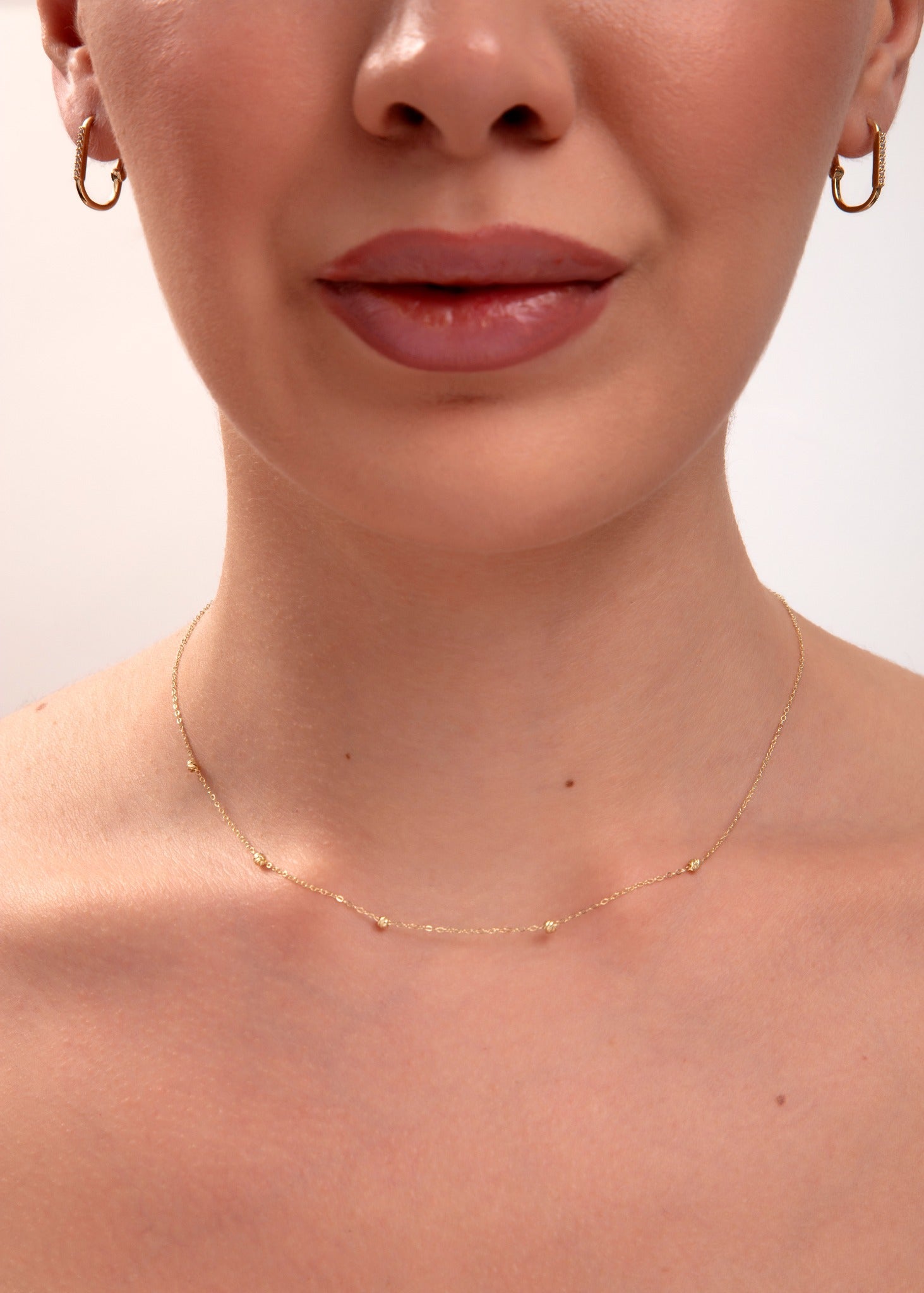 14K Guldhalsband Dam Med Guldkulor – Minimalistiskt Äkta Guld Halsband - Noxlookjewelry