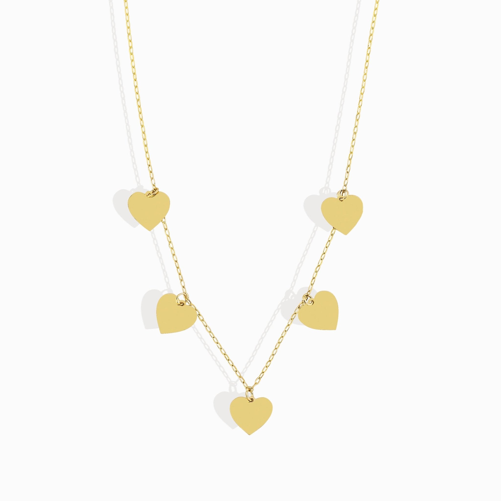 14K Guldhalsband Dam Med Hjärtan I Äkta Guld Elegant Hjärta Halsband Med Flera Berlocker - Noxlookjewelry