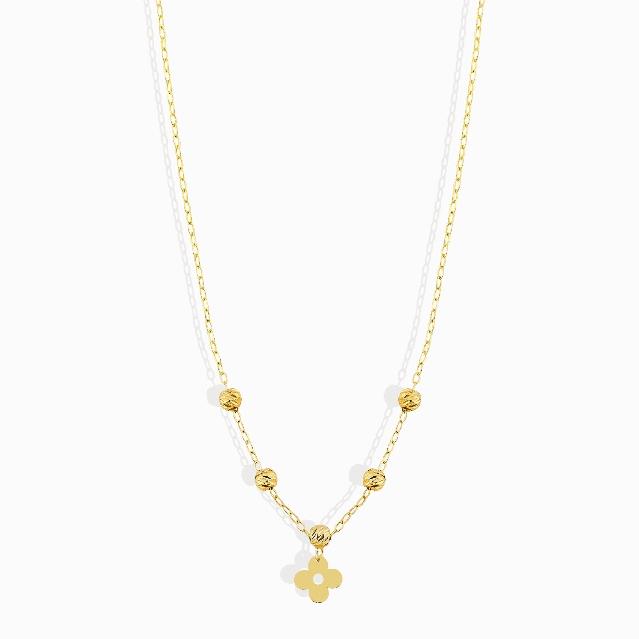 14K Guldhalsband Dam Med Klöver & Guldkulor I Äkta Guld - Noxlookjewelry