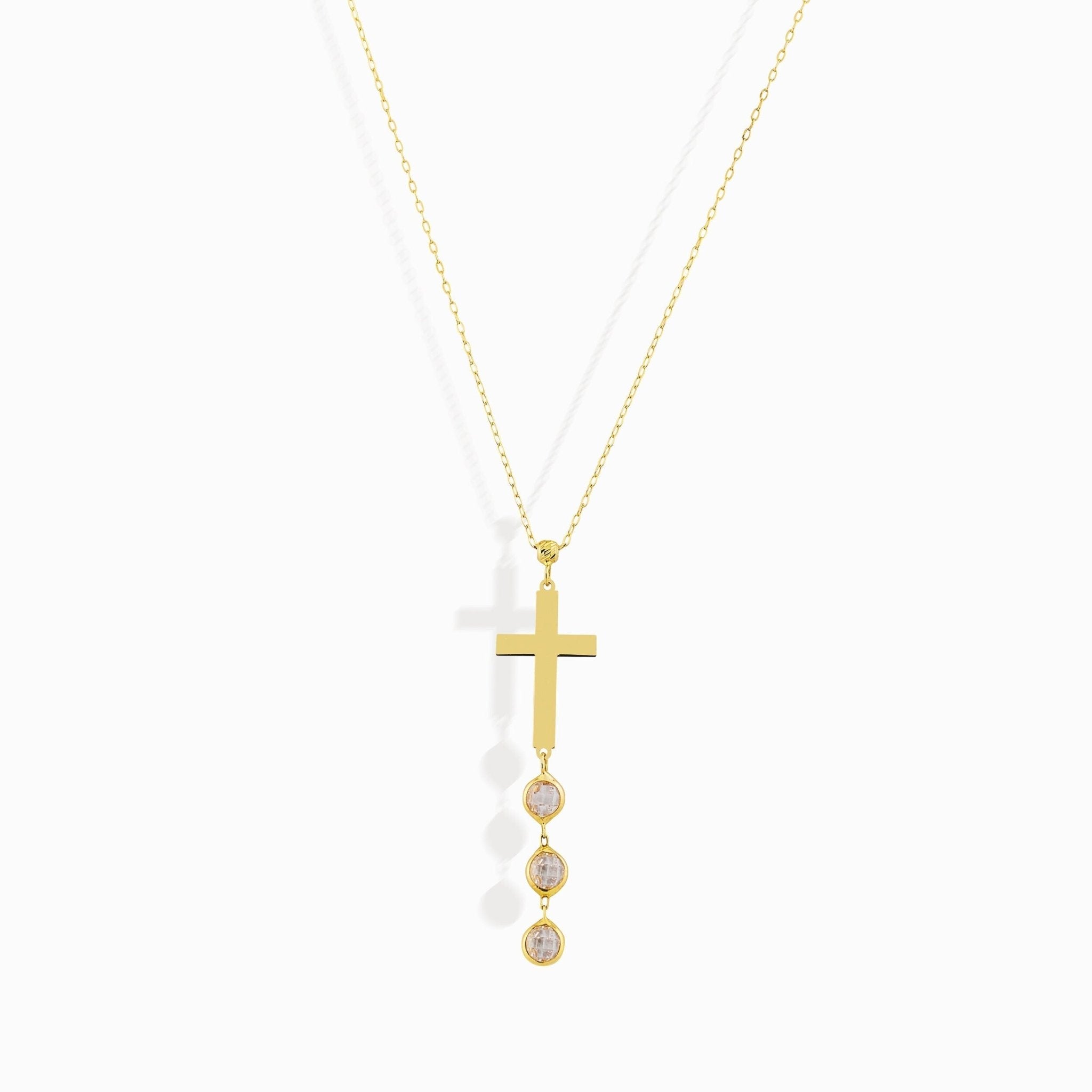 14K Guldhalsband Dam Med Kors Och Stenar I Äkta Guld Elegant Kors Halsband - Noxlookjewelry