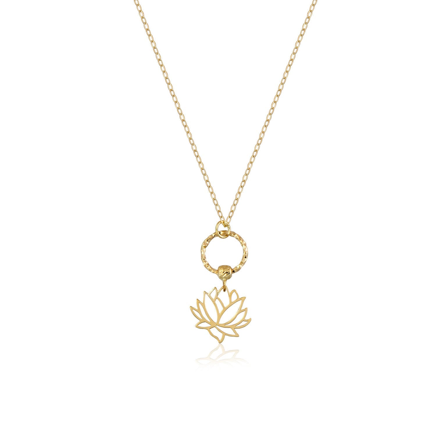 14K Guldhalsband Dam Med Lotus Blomma Berlock I Äkta Guld Elegant Guld Halsband Med Tunn Guldkedja - Noxlookjewelry