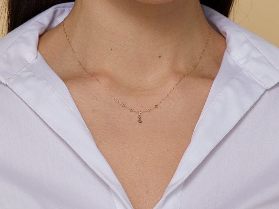 14K Guldhalsband Dam Med Oändlighet Symbol Infinity Berlock I Äkta Guld Med Tunn Kedja - Noxlookjewelry