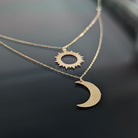 14K Guldhalsband Dam Med Sol Och Måne I Dubbel Lagerdesign - Noxlookjewelry