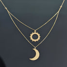 14K Guldhalsband Dam Med Sol Och Måne I Dubbel Lagerdesign - Noxlookjewelry