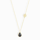14K Guldhalsband Dam Med Svart Sten Droppe Och Blomma I Äkta Guld Elegant Halsband Med Sten - Noxlookjewelry