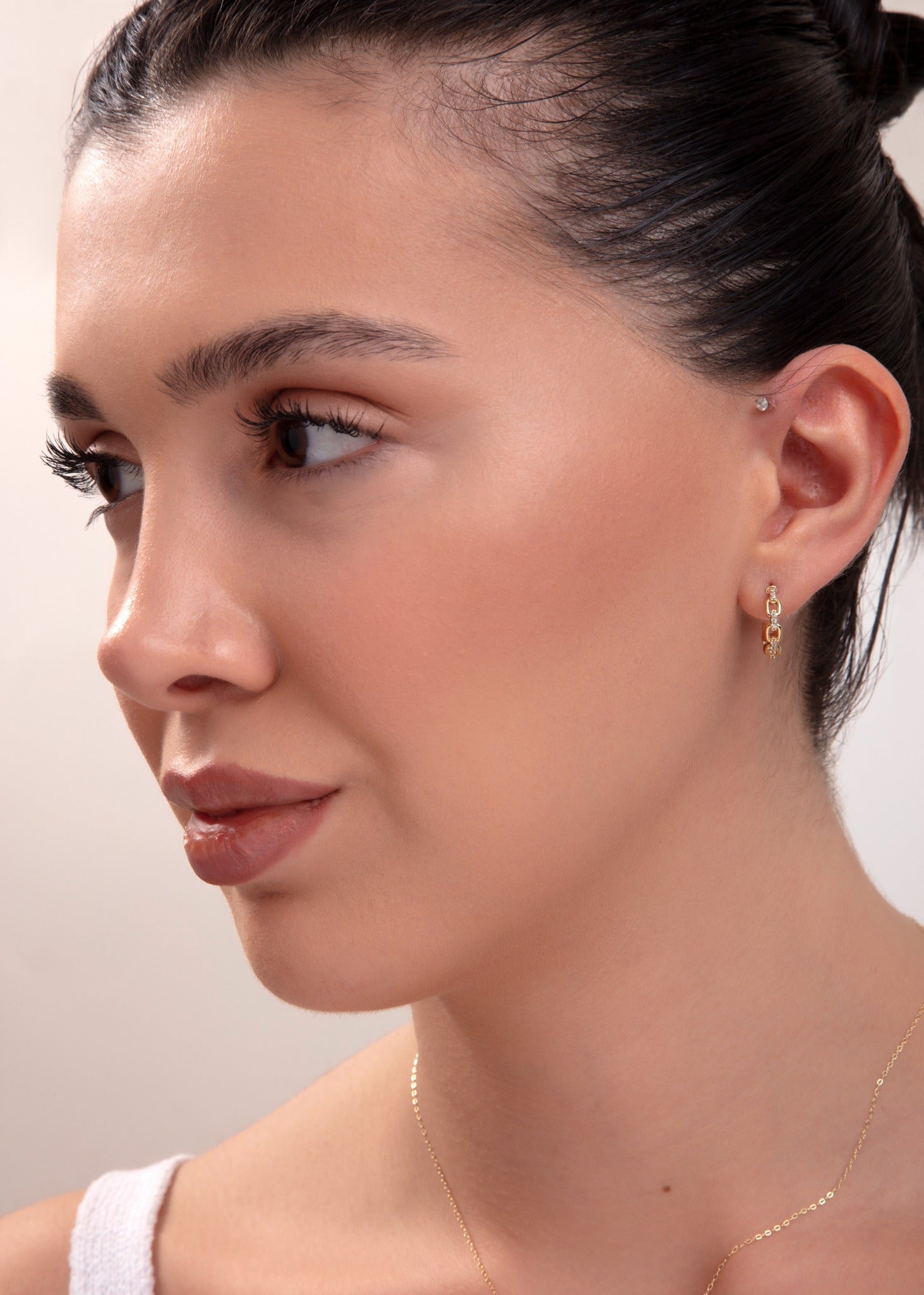 14K Guldörhängen Dam – Kedjelänk Små Hoops i Äkta Guld - Noxlookjewelry