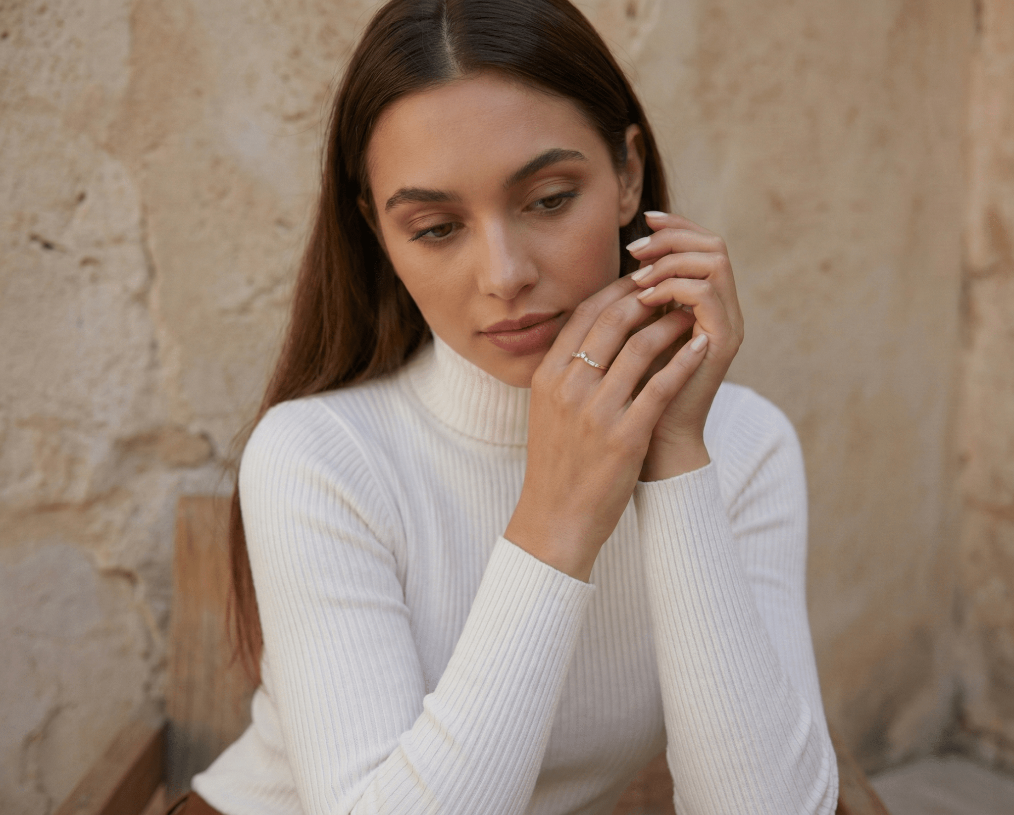 14K Guldring Dam – Chevron Baguette Ring i Äkta Guld - Noxlookjewelry