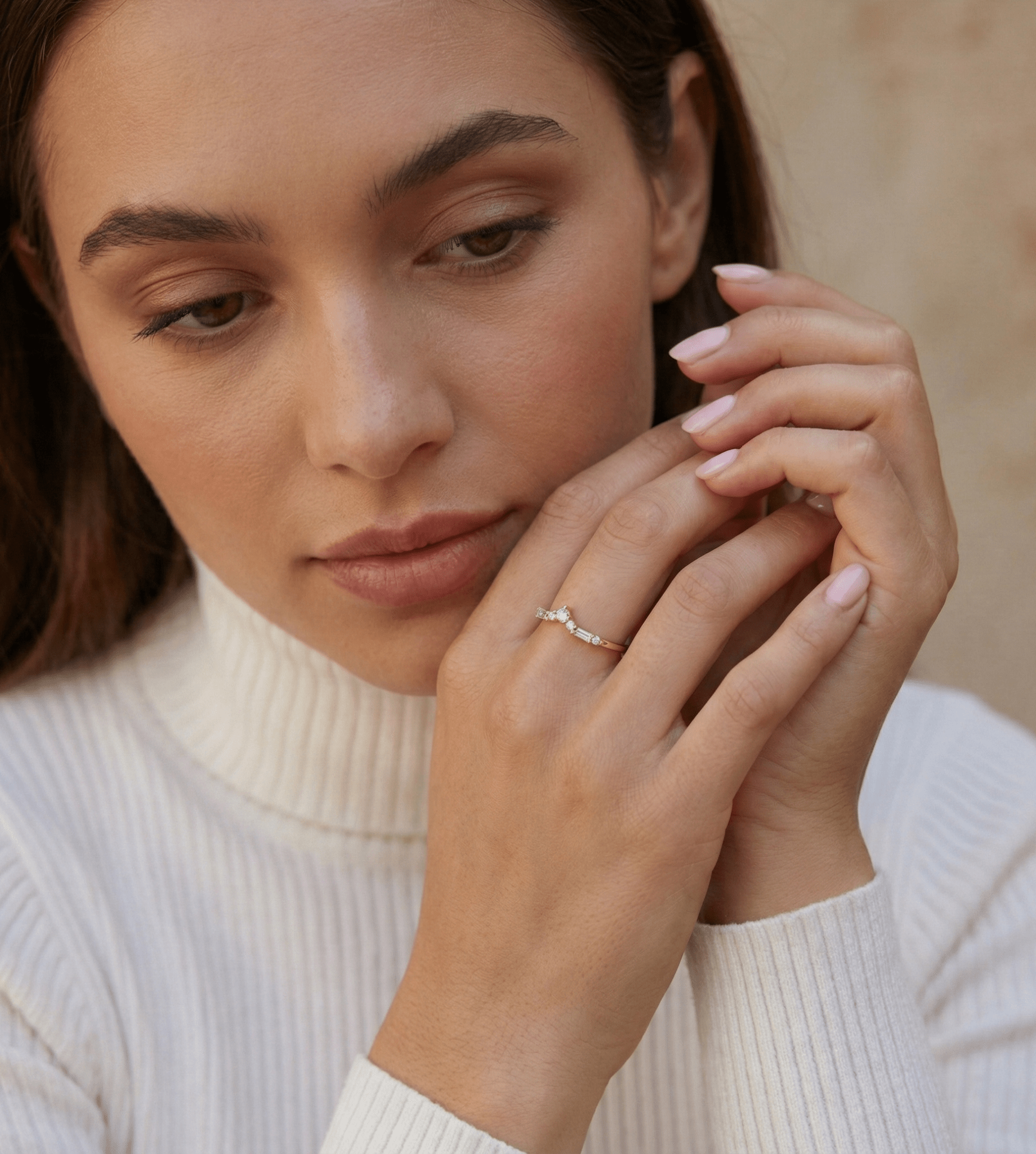 14K Guldring Dam – Chevron Baguette Ring i Äkta Guld - Noxlookjewelry