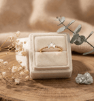 14K Guldring Dam – Elegant Tunn Guldring med Tre Baguetteslipade Stenar och Kulformad Design - Noxlookjewelry