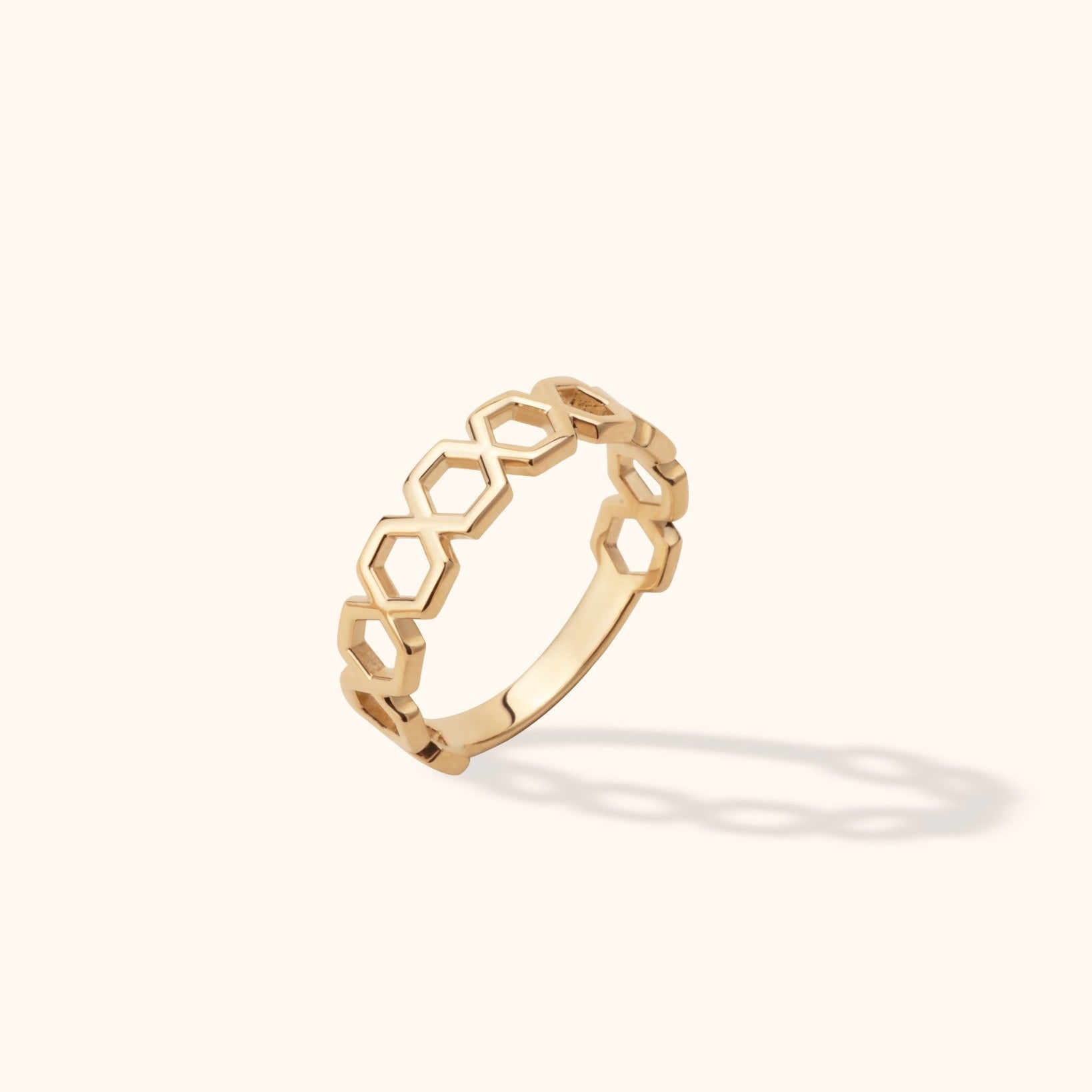14K Guldring Dam – Geometrisk Honeycomb Ring i Äkta Guld - Noxlookjewelry