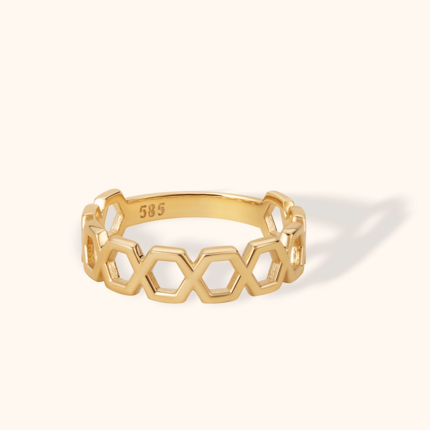 14K Guldring Dam – Geometrisk Honeycomb Ring i Äkta Guld - Noxlookjewelry