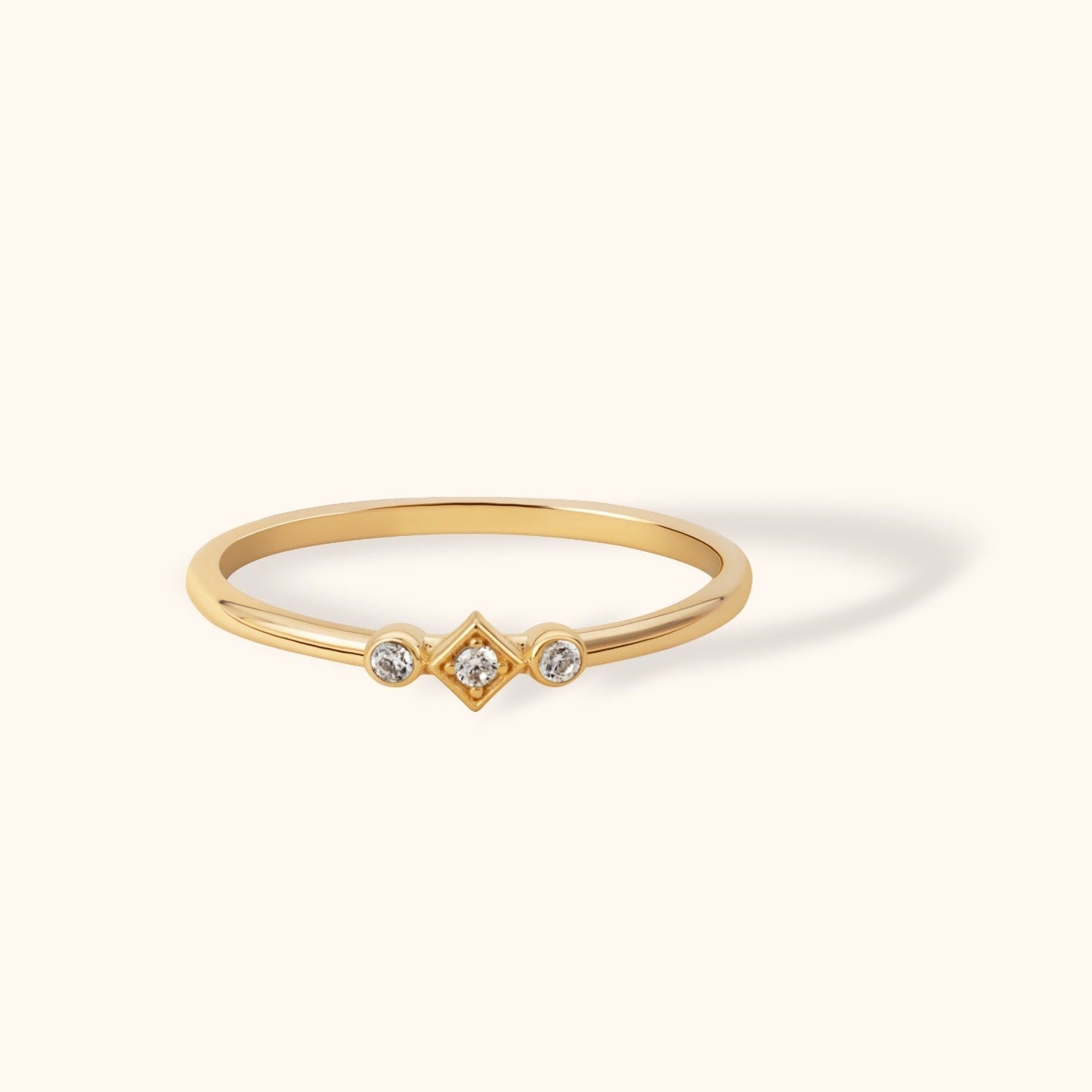 14K Guldring Dam – Geometrisk Trio Ring i Äkta Guld - Noxlookjewelry