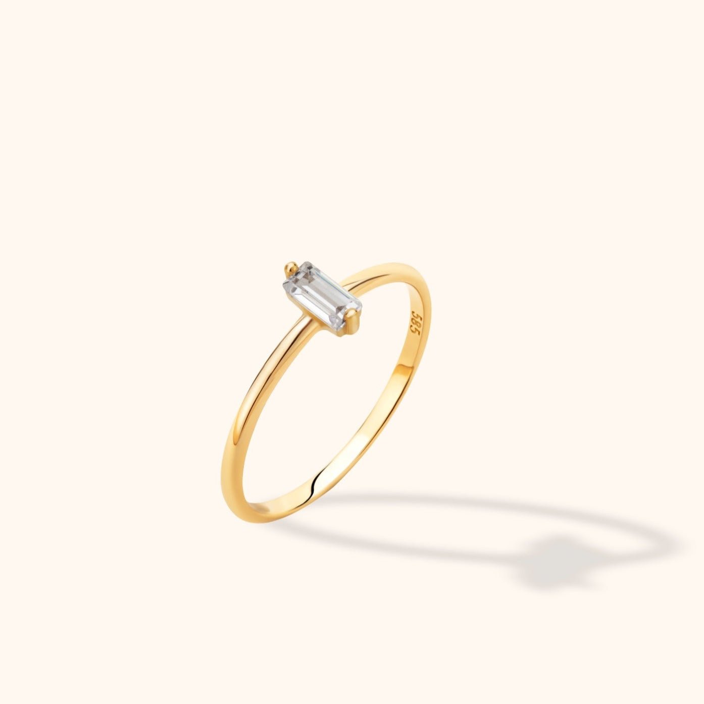14K Guldring Dam – Minimalistisk Baguette Solitärring i Äkta Guld - Noxlookjewelry