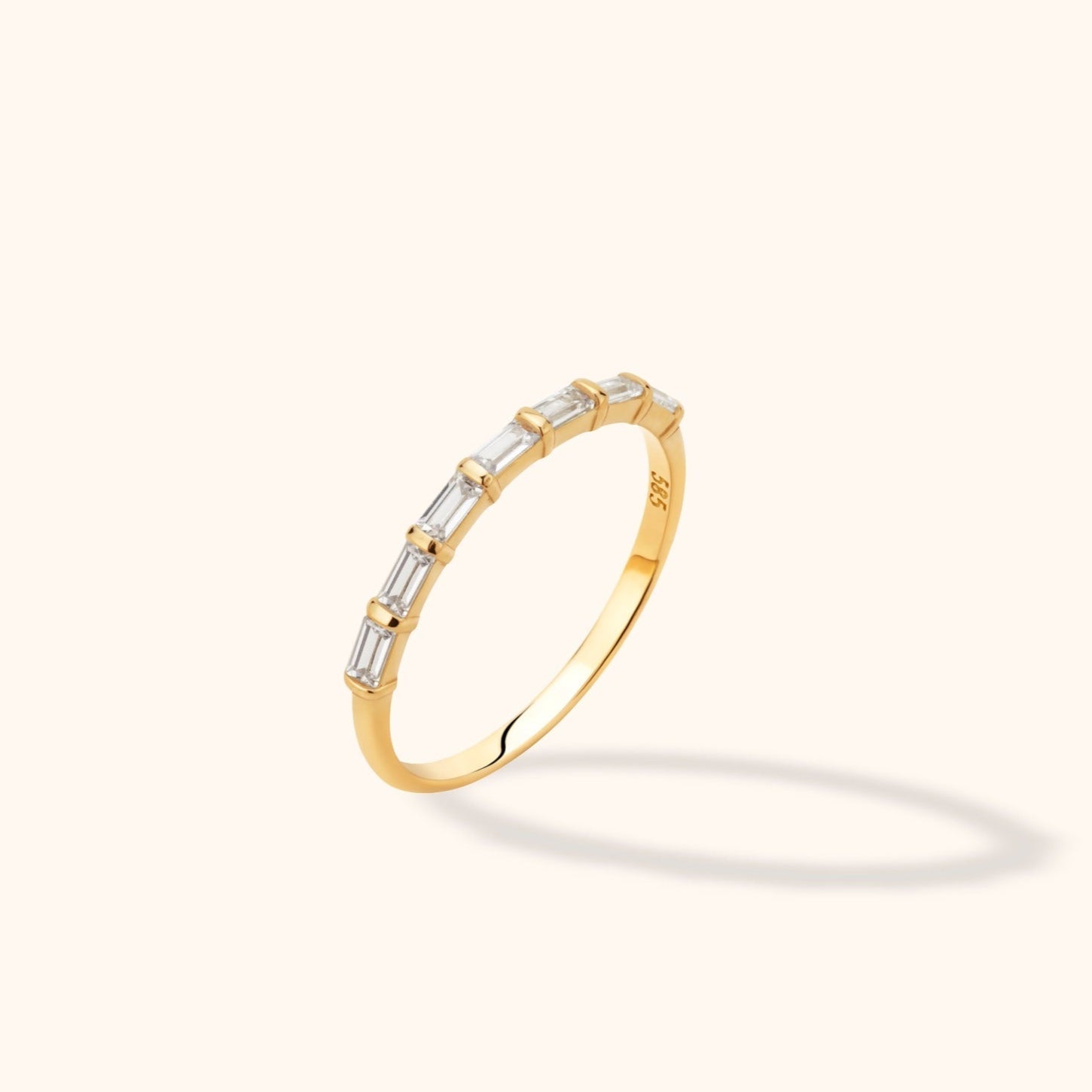 14K Guldring Dam – Tunn Baguette Bar Ring i Äkta Guld - Noxlookjewelry