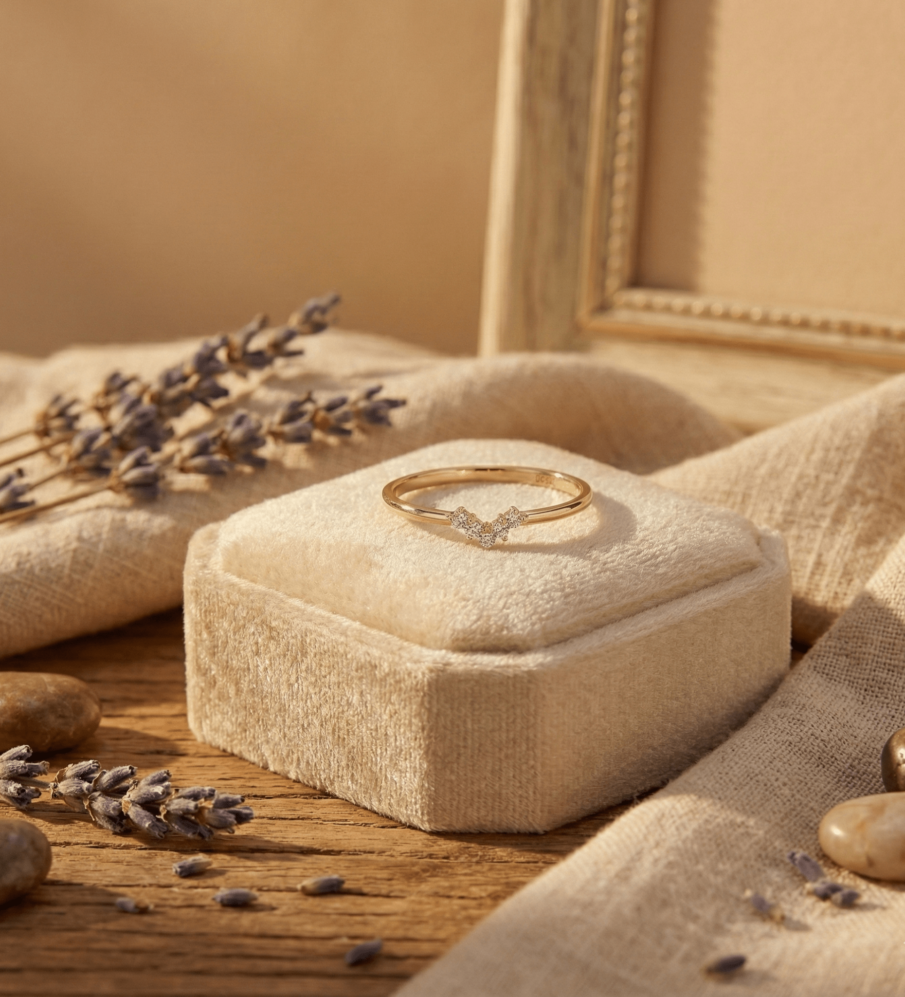 14K Guldring Dam – Tunn Chevron Stacking Ring i Äkta Guld - Noxlookjewelry