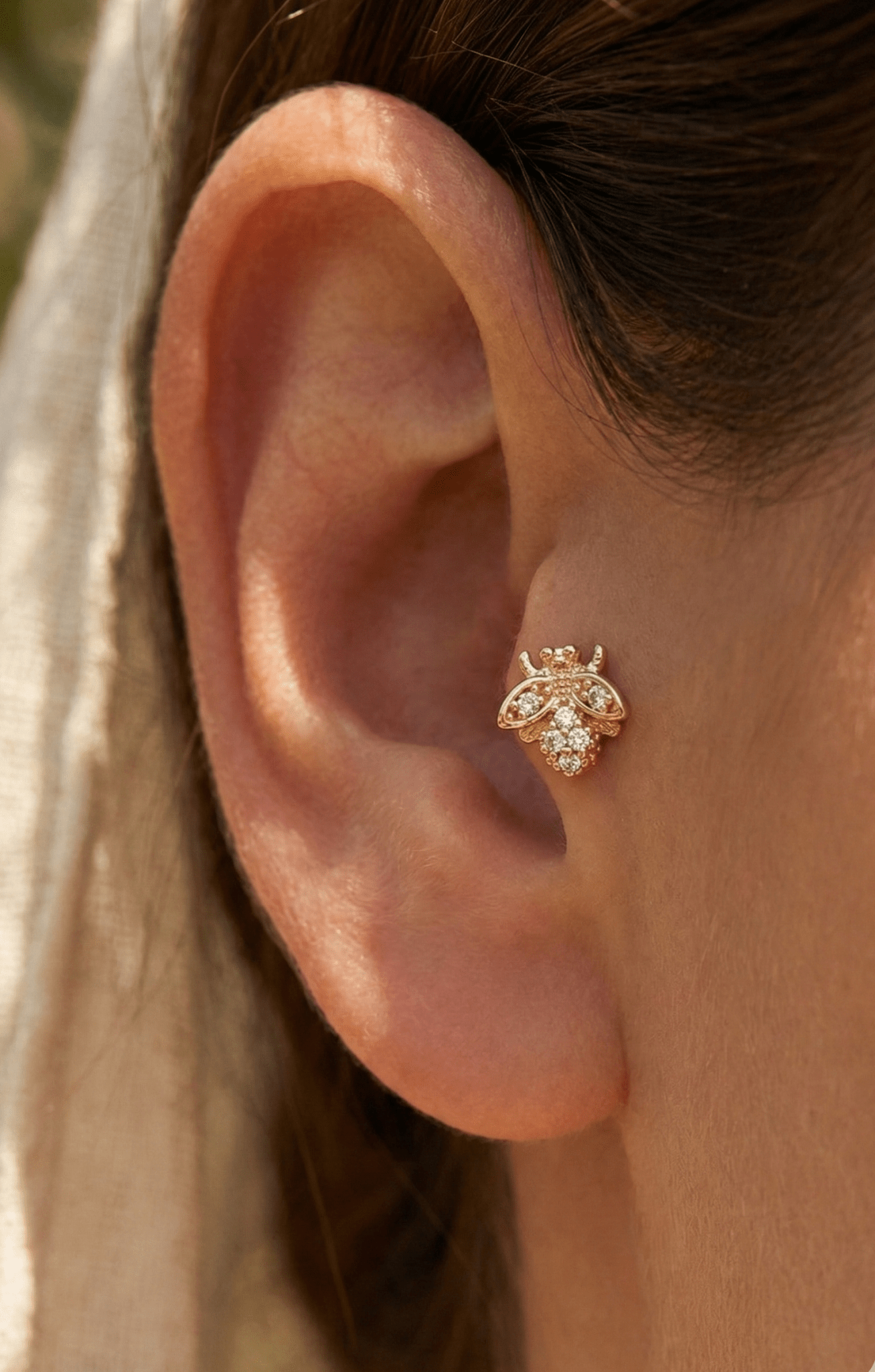 14K Tragus Örhänge Bi I Äkta Guld Med Zirkonia Cartilage Stud - Noxlookjewelry