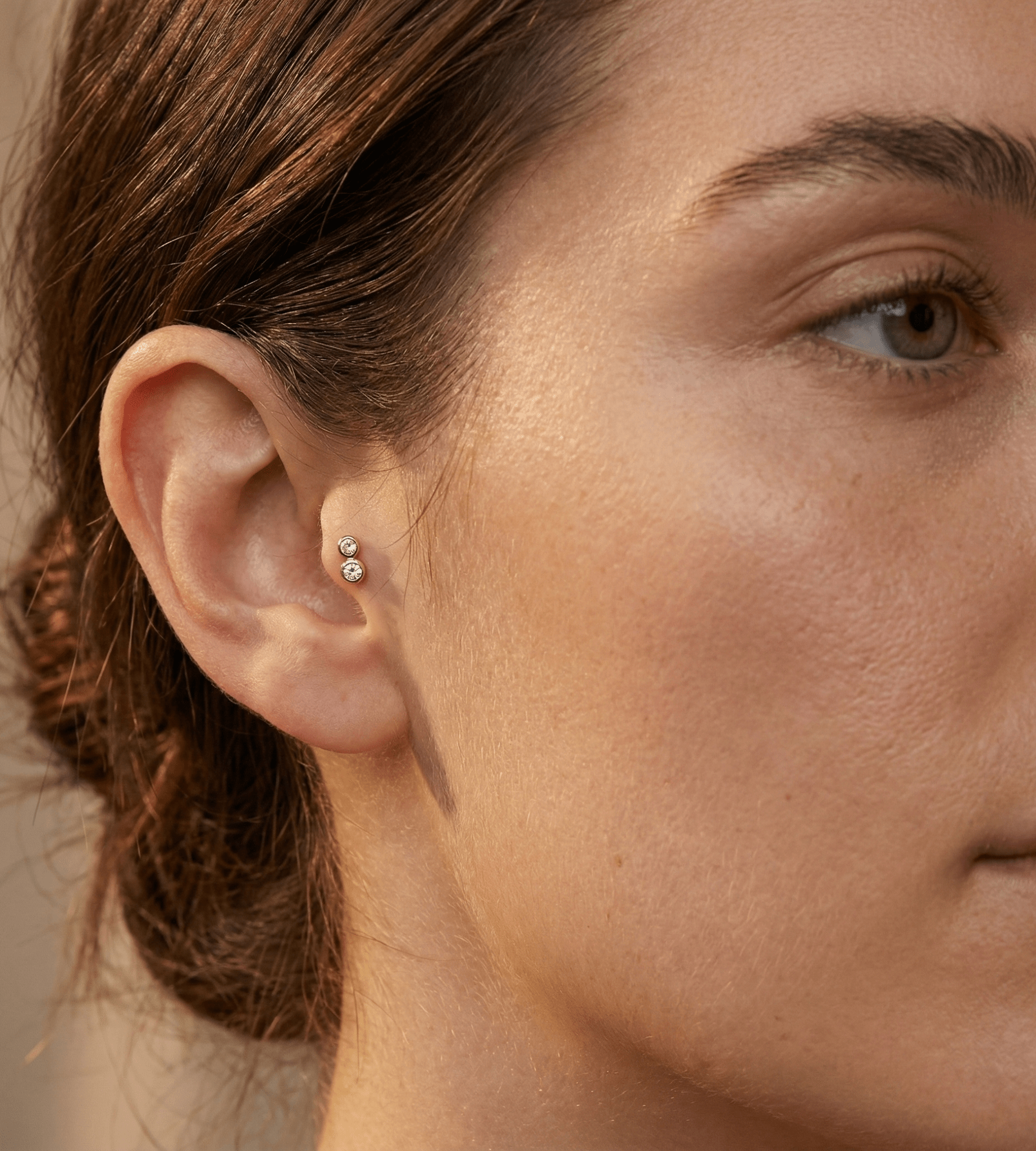 14K Tragus Örhänge Double Bezel Stud I Äkta Guld Minimal Cartilage - Noxlookjewelry
