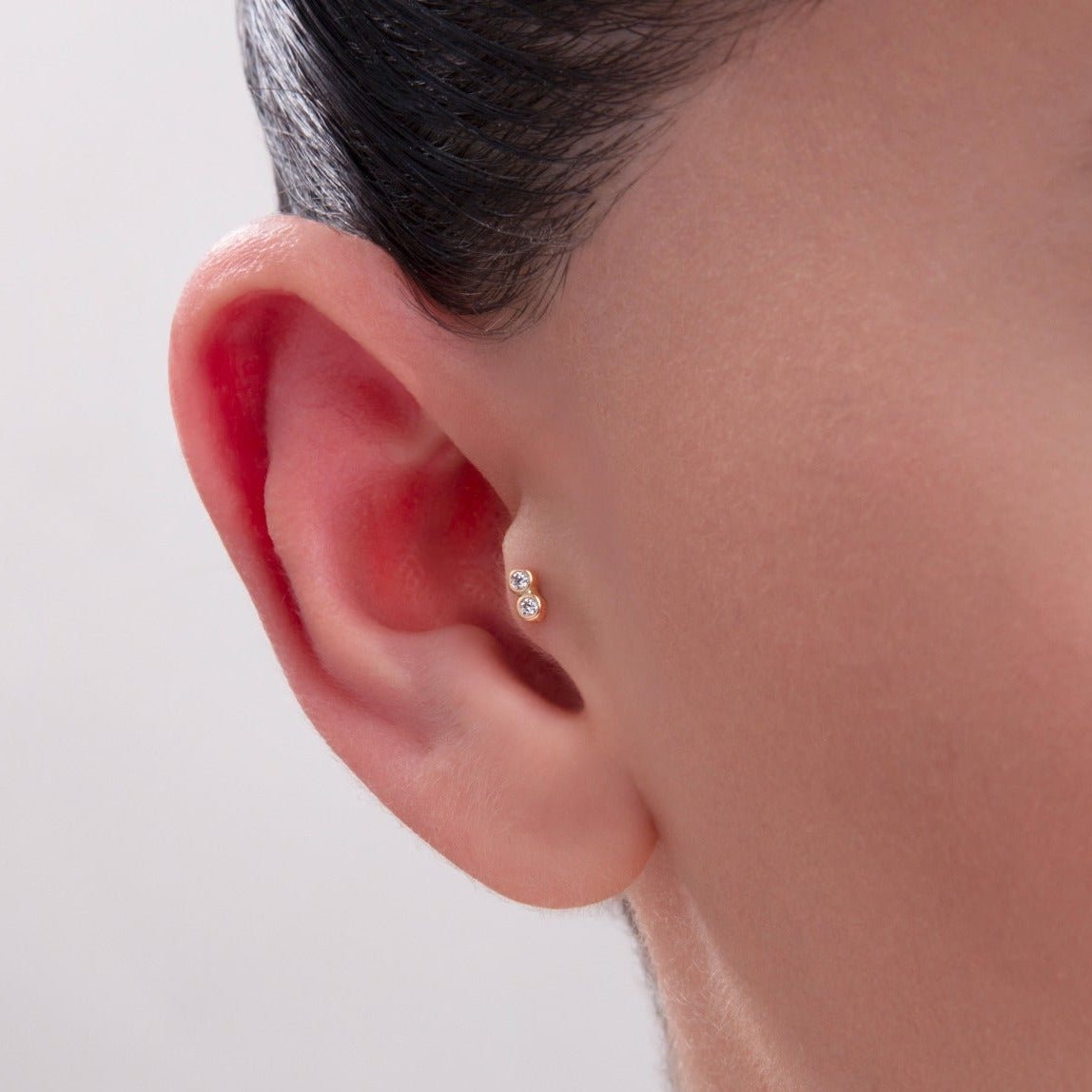14K Tragus Örhänge Double Bezel Stud I Äkta Guld Minimal Cartilage - Noxlookjewelry