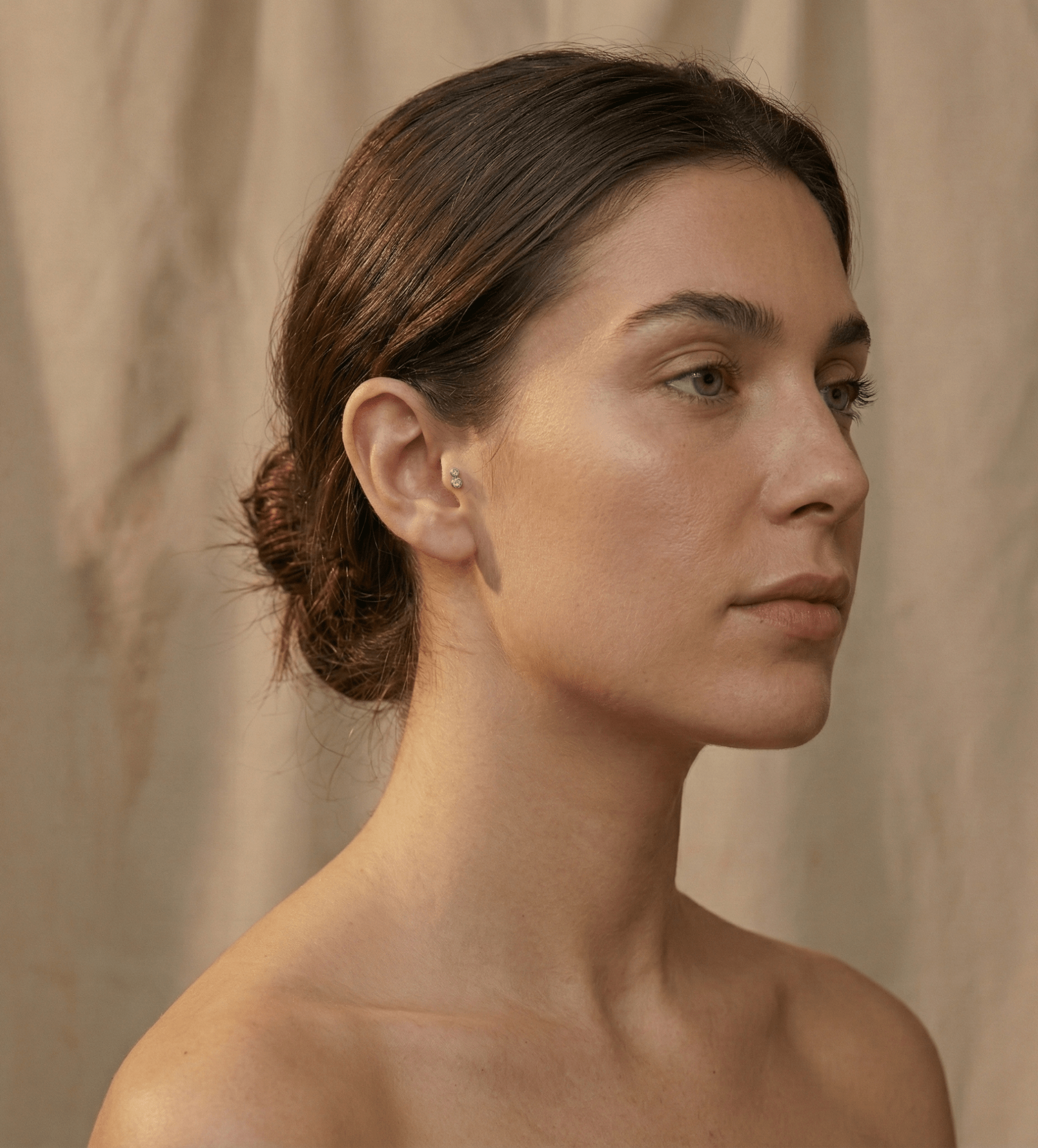 14K Tragus Örhänge Double Bezel Stud I Äkta Guld Minimal Cartilage - Noxlookjewelry