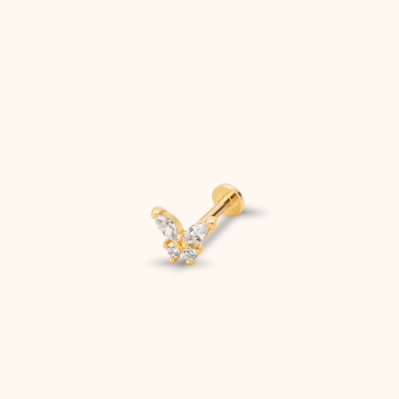 14K Tragus Örhänge Fjäril I Äkta Guld Med Zirkonia Minimalistiskt - Noxlookjewelry