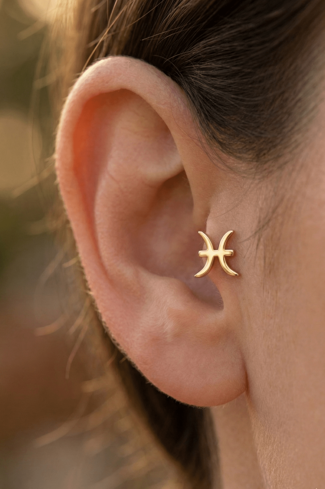 14K Tragusörhänge Fiskarna Stjärntecken I Äkta Guld Zodiak Smycke - Noxlookjewelry
