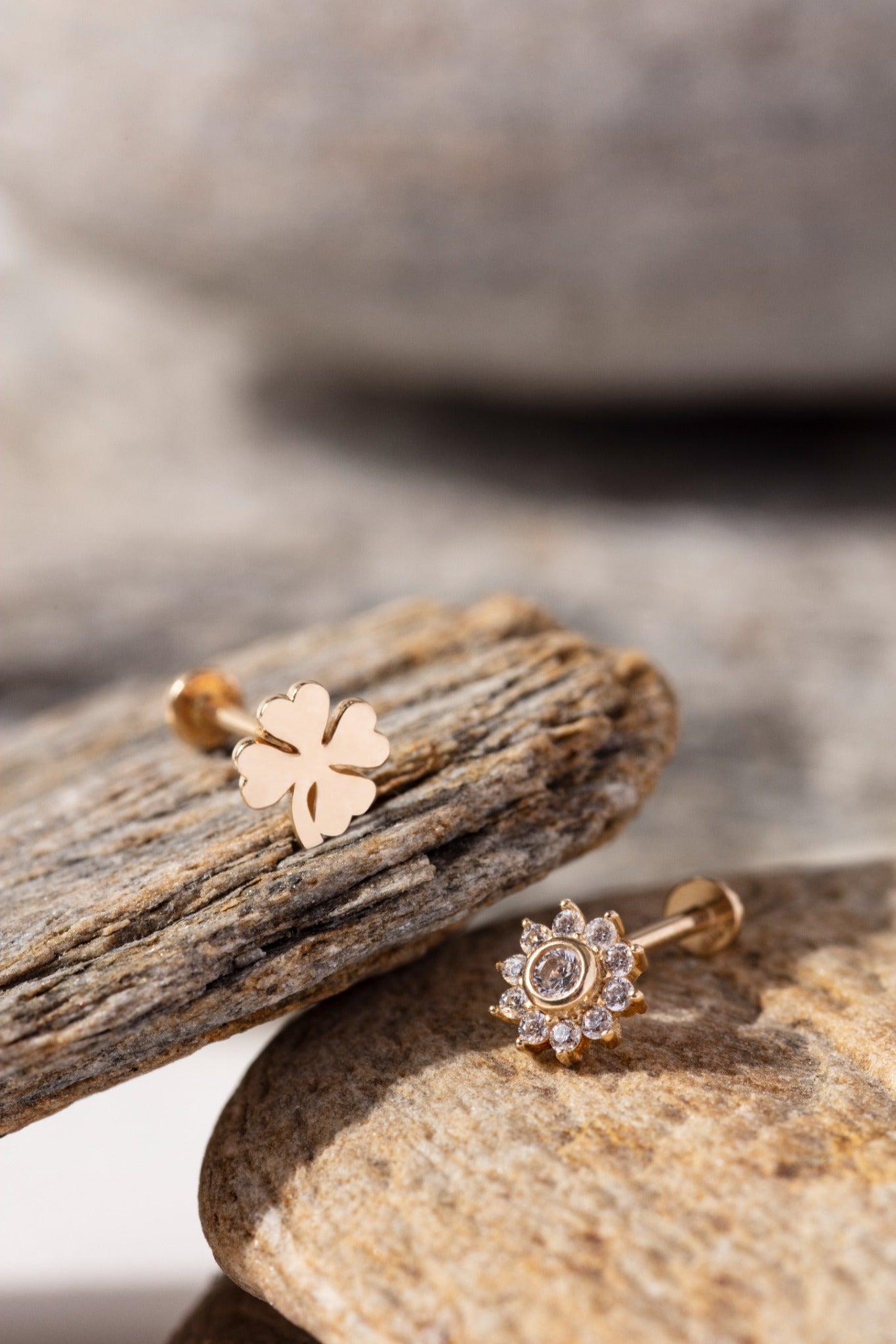 14K Tragusörhänge Fyrklöver I Äkta Guld Minimal Broskörhänge - Noxlookjewelry