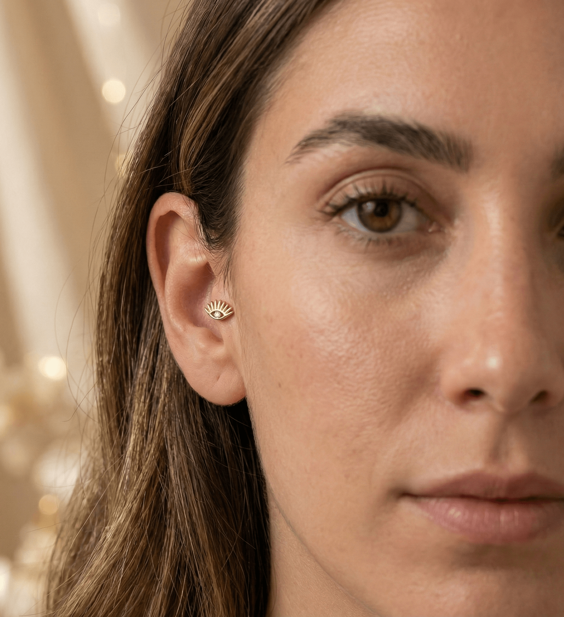 14K Tragusörhänge Öga I Äkta Guld Symboliskt Broskörhänge - Noxlookjewelry