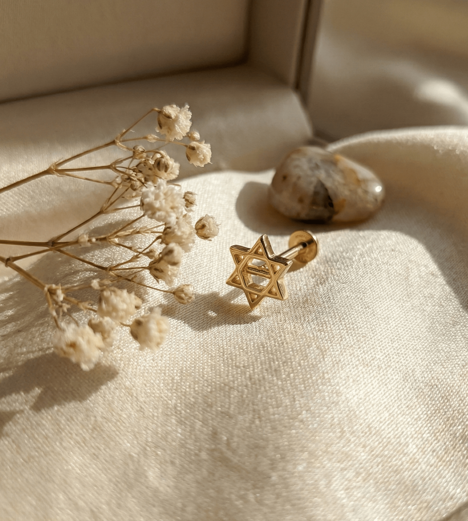 14K Tragusörhänge Stjärna i Äkta Guld – Minimal Broskörhänge - Noxlookjewelry