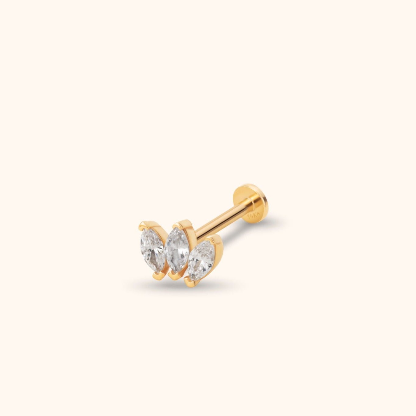 14K Tragusörhänge Tre Marquise I Äkta Guld Minimal Broskörhänge - Noxlookjewelry